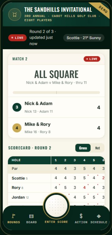 Live match and scorecard in the Golf Trip demo